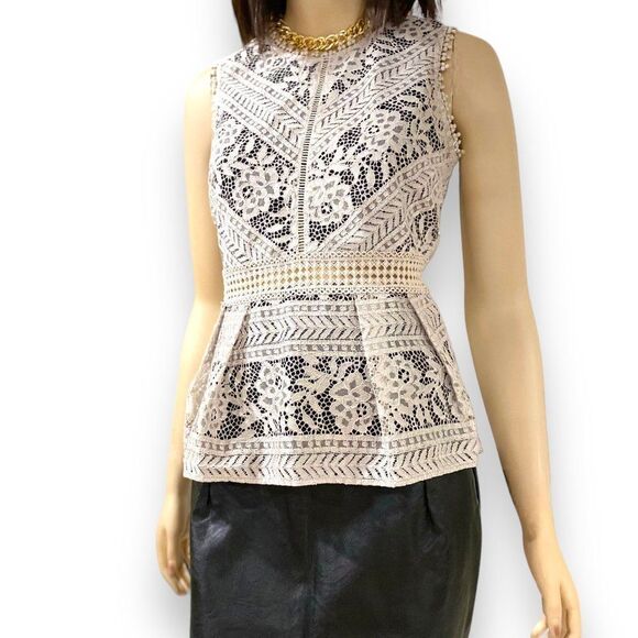 Ivory Lace Floral Overlay Peplum Halter Top NEW - Picture 4 of 4